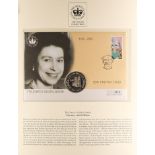 COIN COVER AND STAMP COLLECTION - ROYALTY in 5 custom albums. Mainly featuring The Queen's Golden