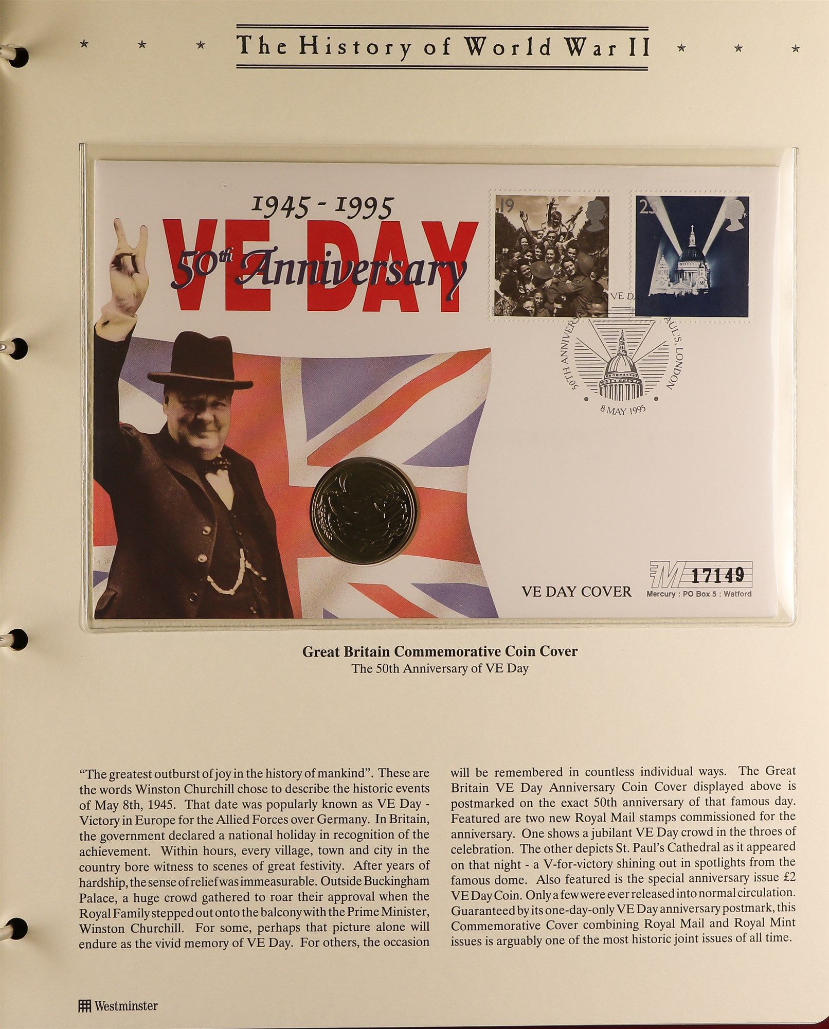 COIN COVER COLLECTION - WAR RELATED in 7 albums which feature  D-day landings, Churchill, End of - Image 4 of 12