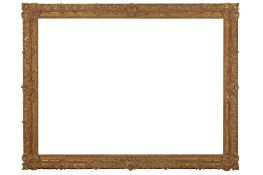 A MONUMENTAL FRENCH 17TH CENTURY STYLE TRANSITIONAL LOUIS XIV GILDED COMPOSITION FRAME