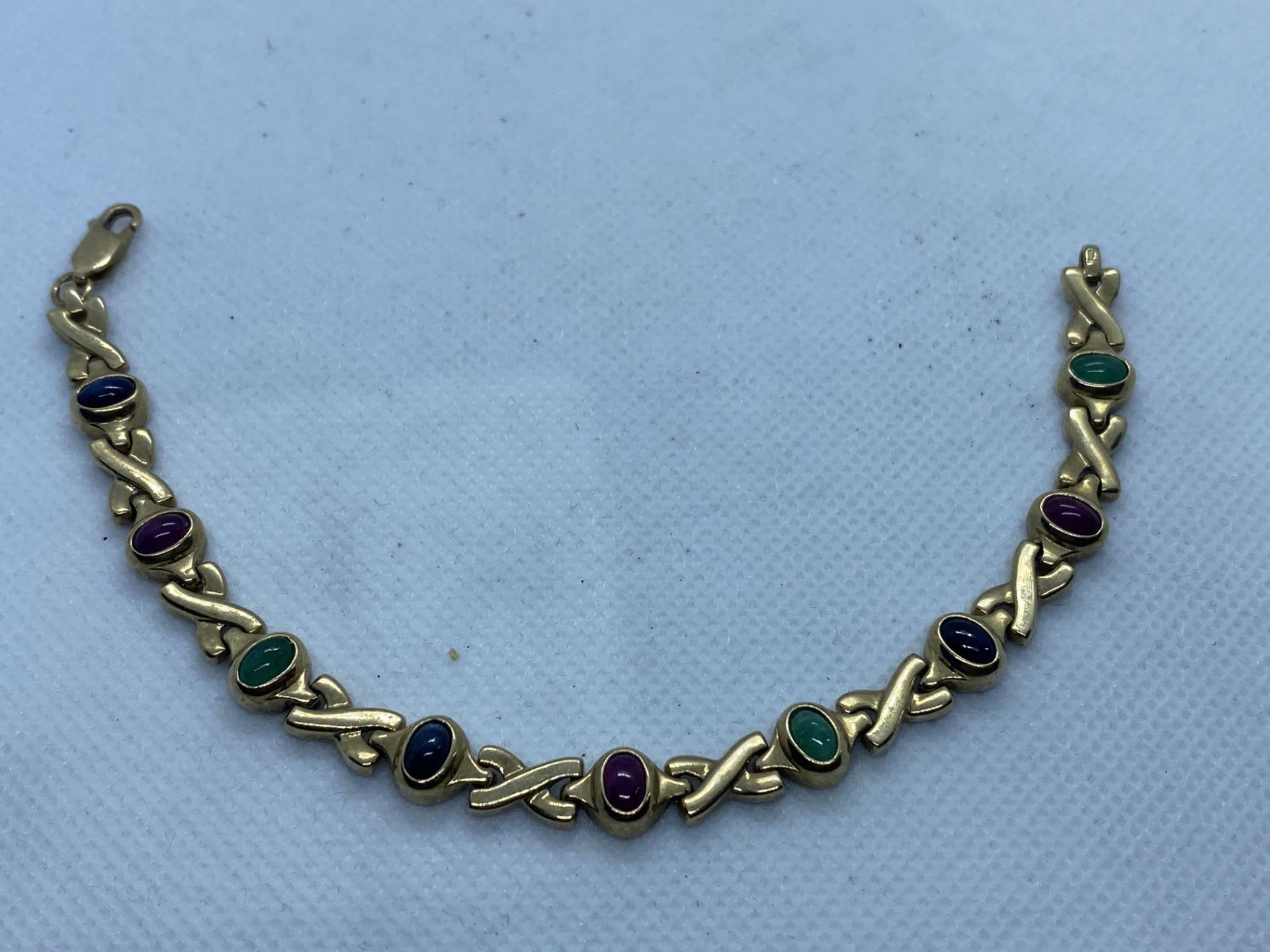 9ct GOLD RUBY EMERALD SAPPHIRE BRACELET