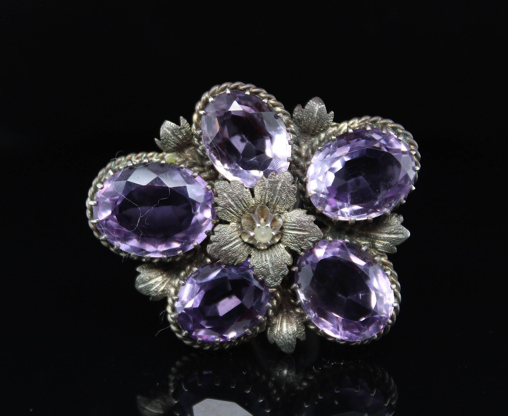 Silver brooch around 1900 with amethysts - Image 2 of 4
