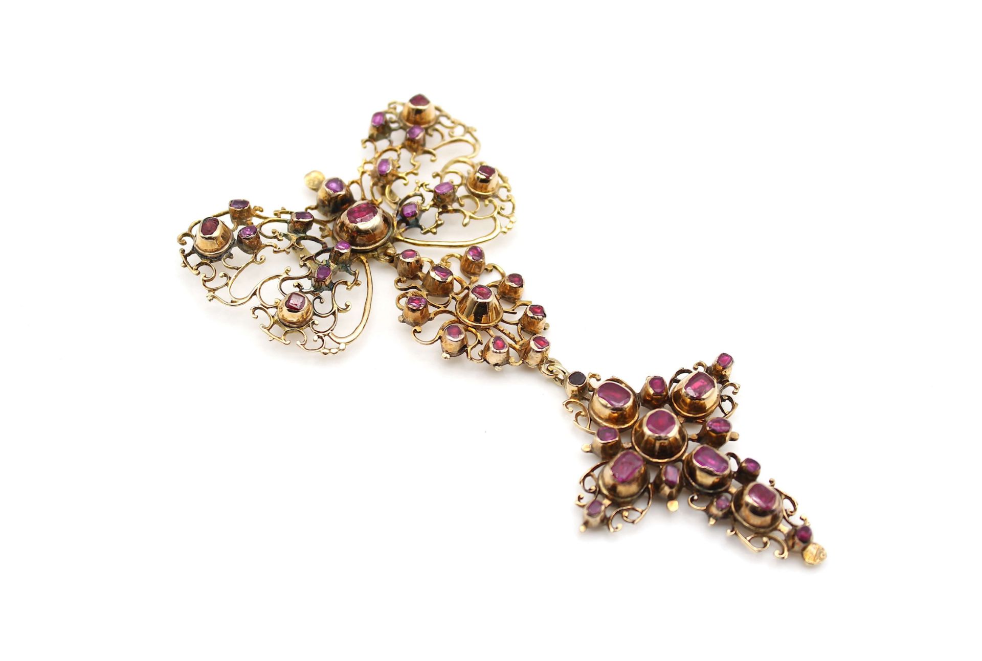 Corsage brooch / pendant around 1750 with sapphires and rubies - Image 3 of 6