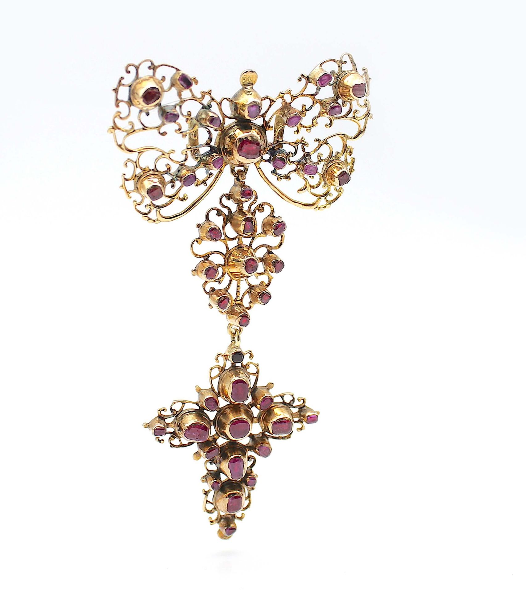 Corsage brooch / pendant around 1750 with sapphires and rubies - Image 5 of 6