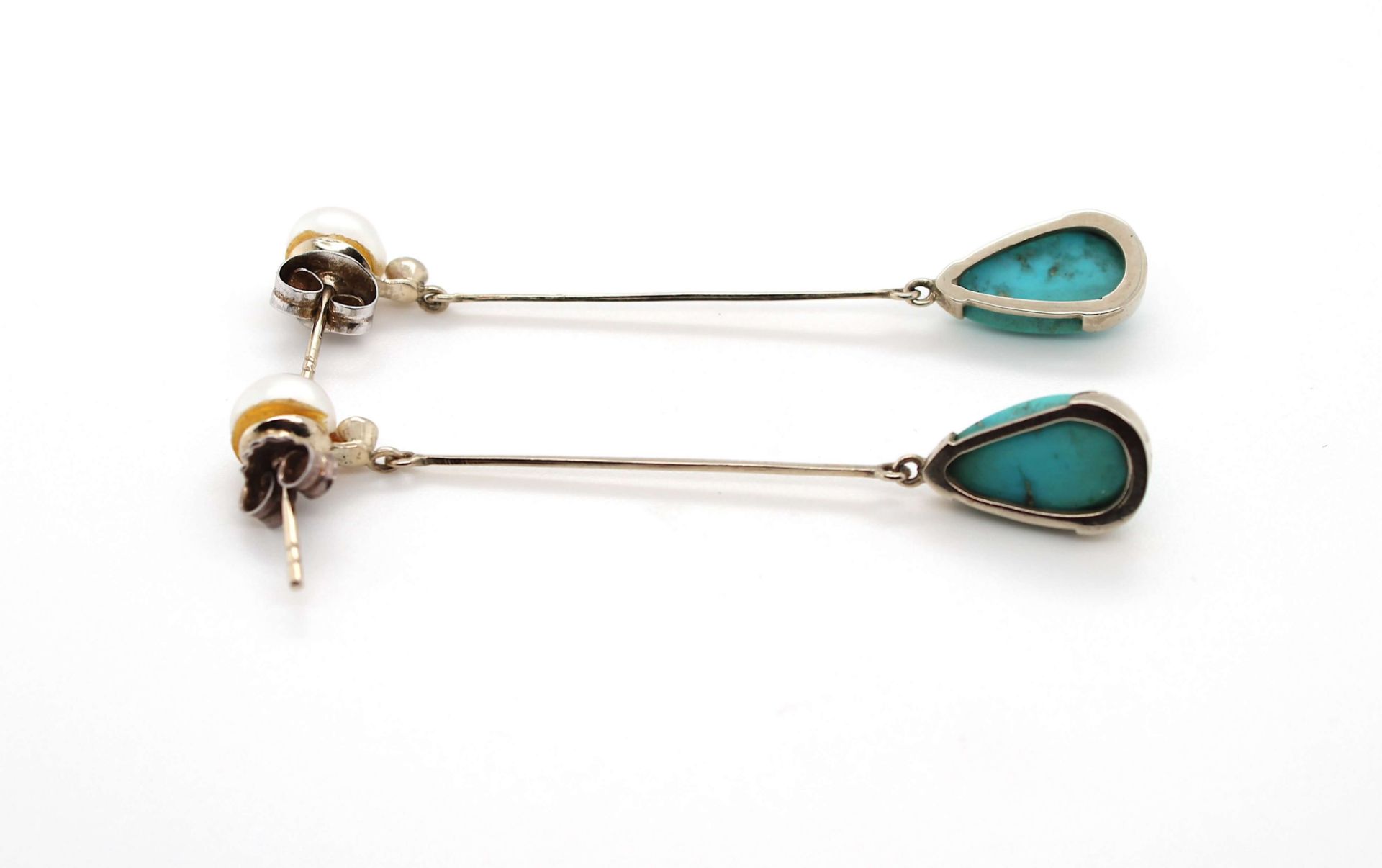 Earrings with turquoise, cultured pearls and brilliants - Image 3 of 3