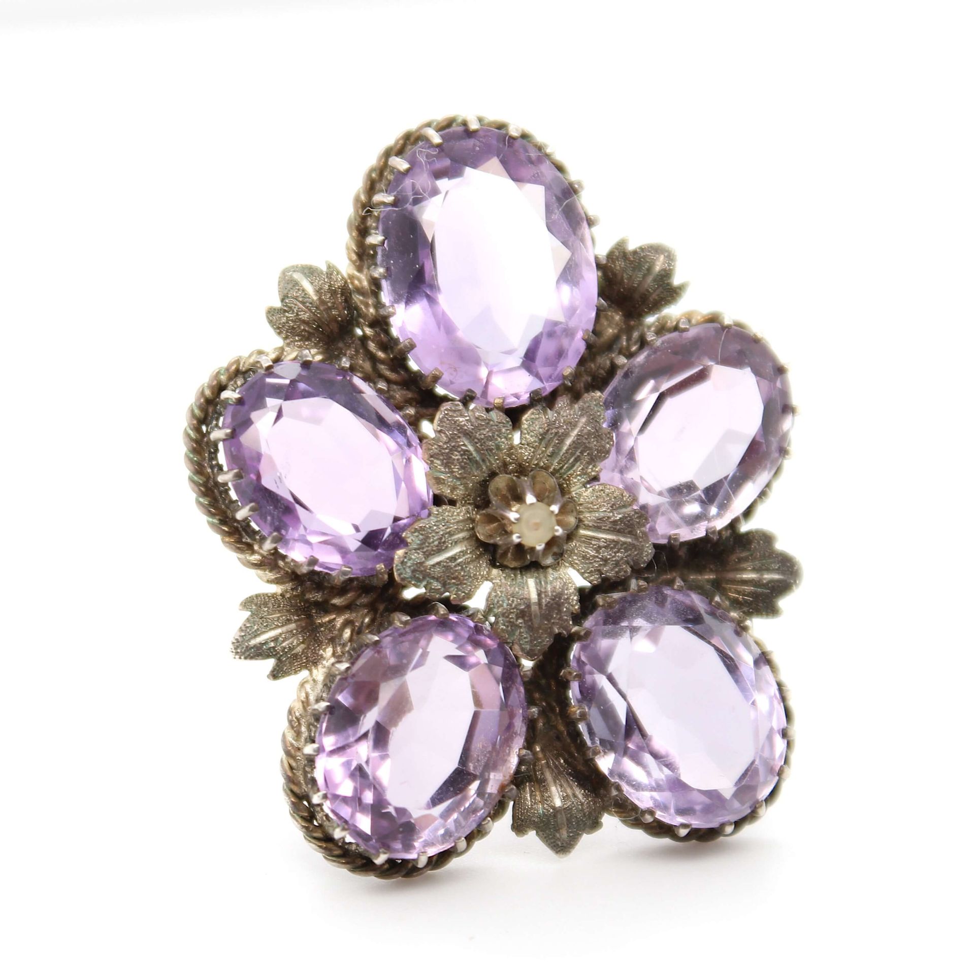 Silver brooch around 1900 with amethysts - Image 3 of 4