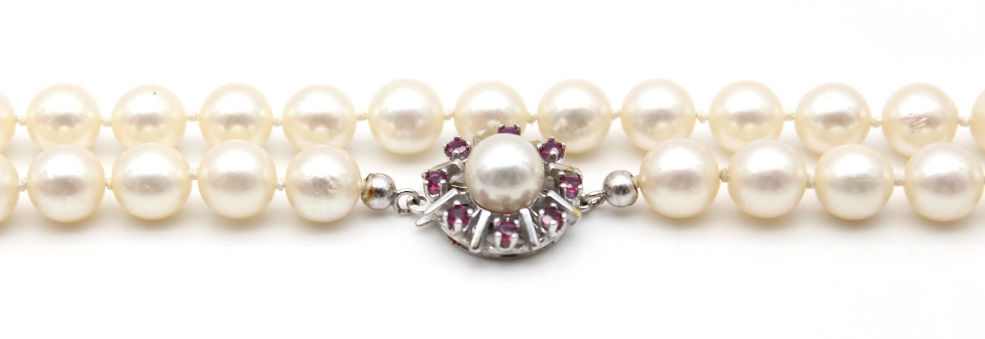Cultured pearl necklace with rubies - Image 2 of 3