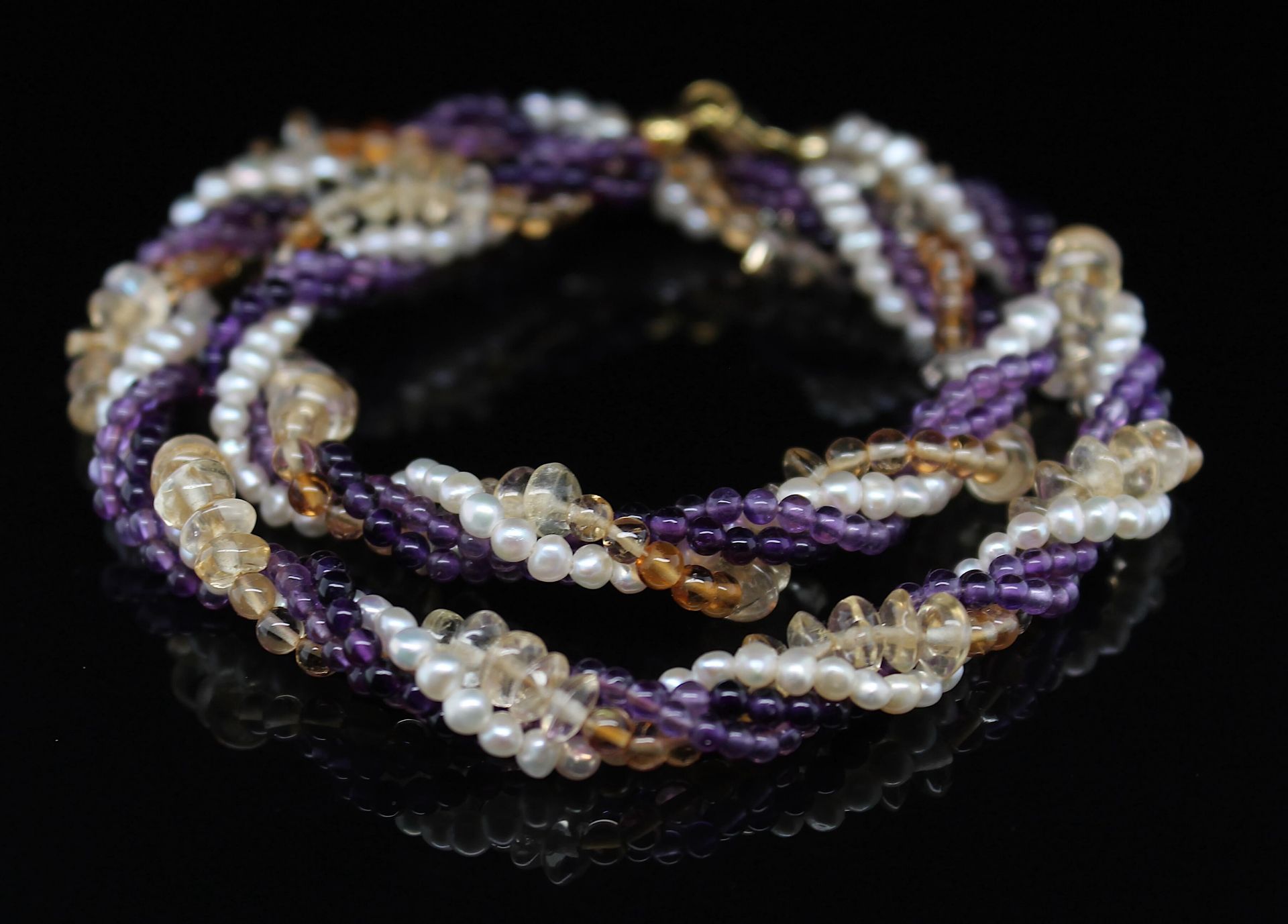 2 chains with cultured pearls, amethysts, quartz, malachite and lapis - Image 2 of 3