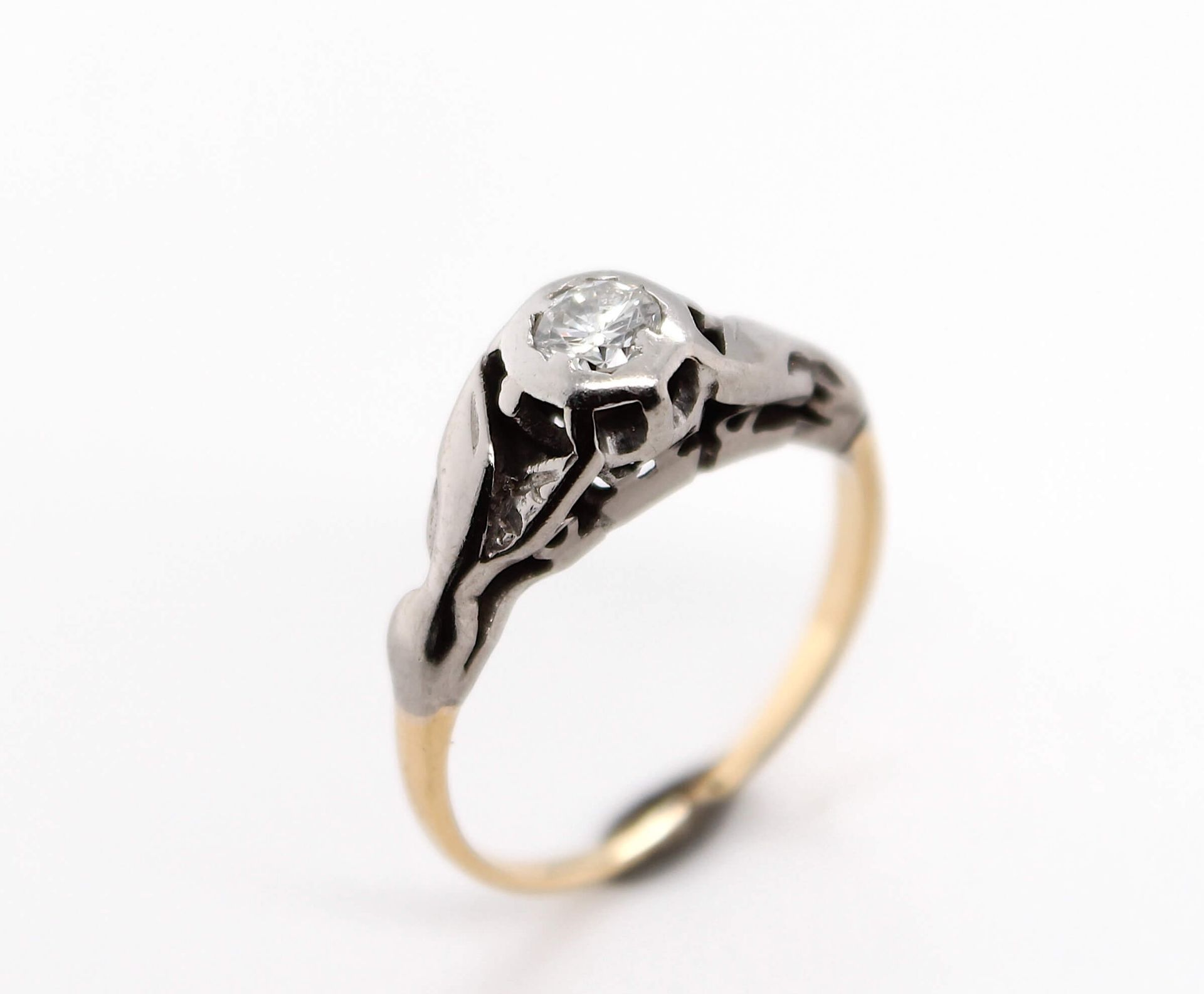 Ring gold/silver with one brilliant ca. 0,15 ct - Image 2 of 3