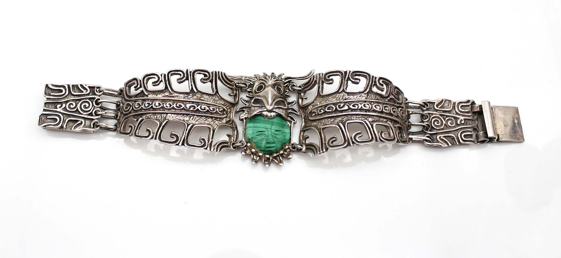Silver bracelet with a malachite - Image 2 of 3