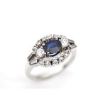 Ring with one sapphire and a total of ca. 0.70 ct diamonds and brilliants