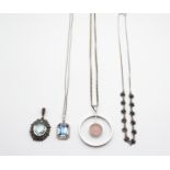 2 chains with pendant, 1 pendant, 1 necklace, silver