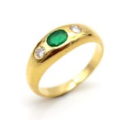 Ring mit einem Smaragd und 2 Brillanten in 750 Gold