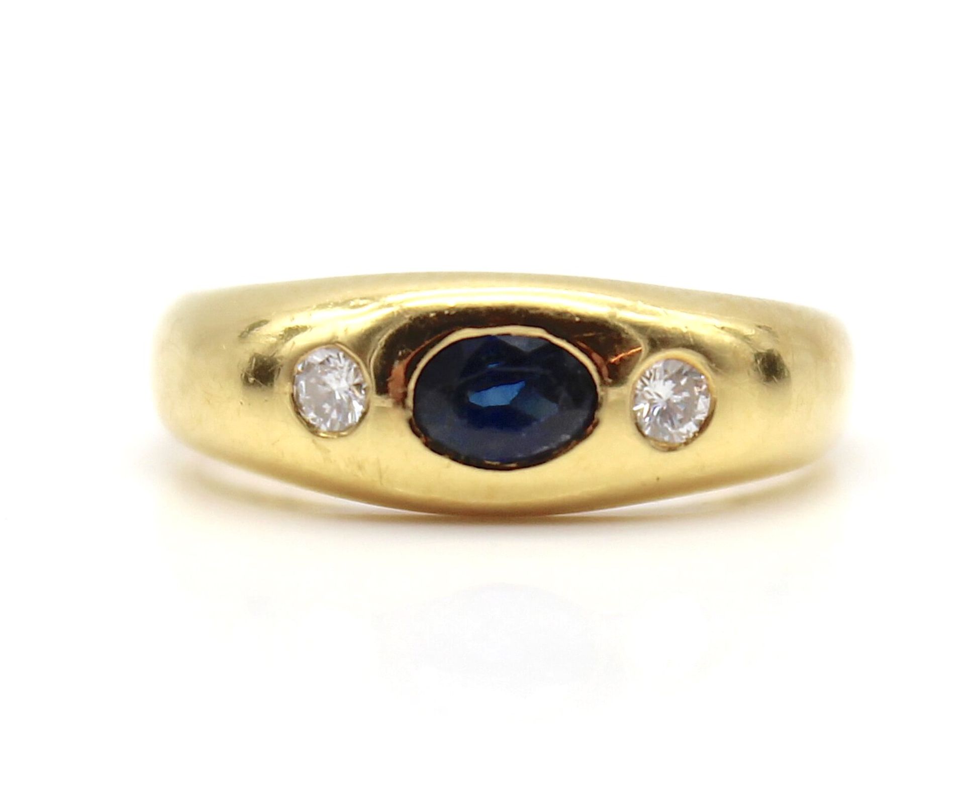 Ring with a sapphire and 2 brilliants in 750 gold - Image 2 of 3