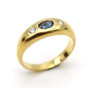 Ring mit einem Saphir und 2 Brillanten in 750er Gold