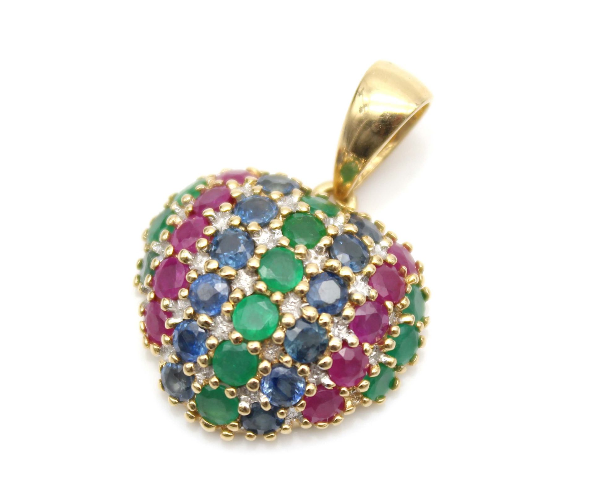 Heart pendant with sapphires, emeralds and rubies