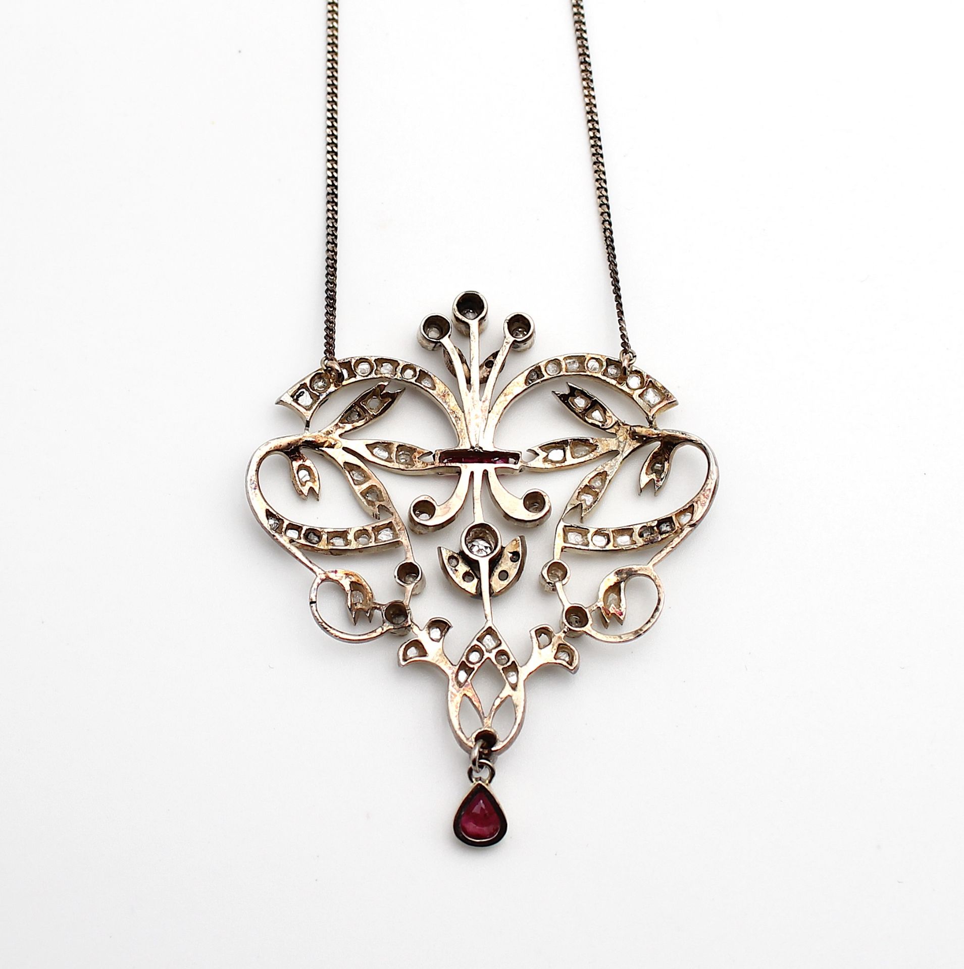 Necklace around 1900 with diamonds and rubies - Image 3 of 3