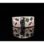 Ring with sapphires, rubies, emerald and brilliants
