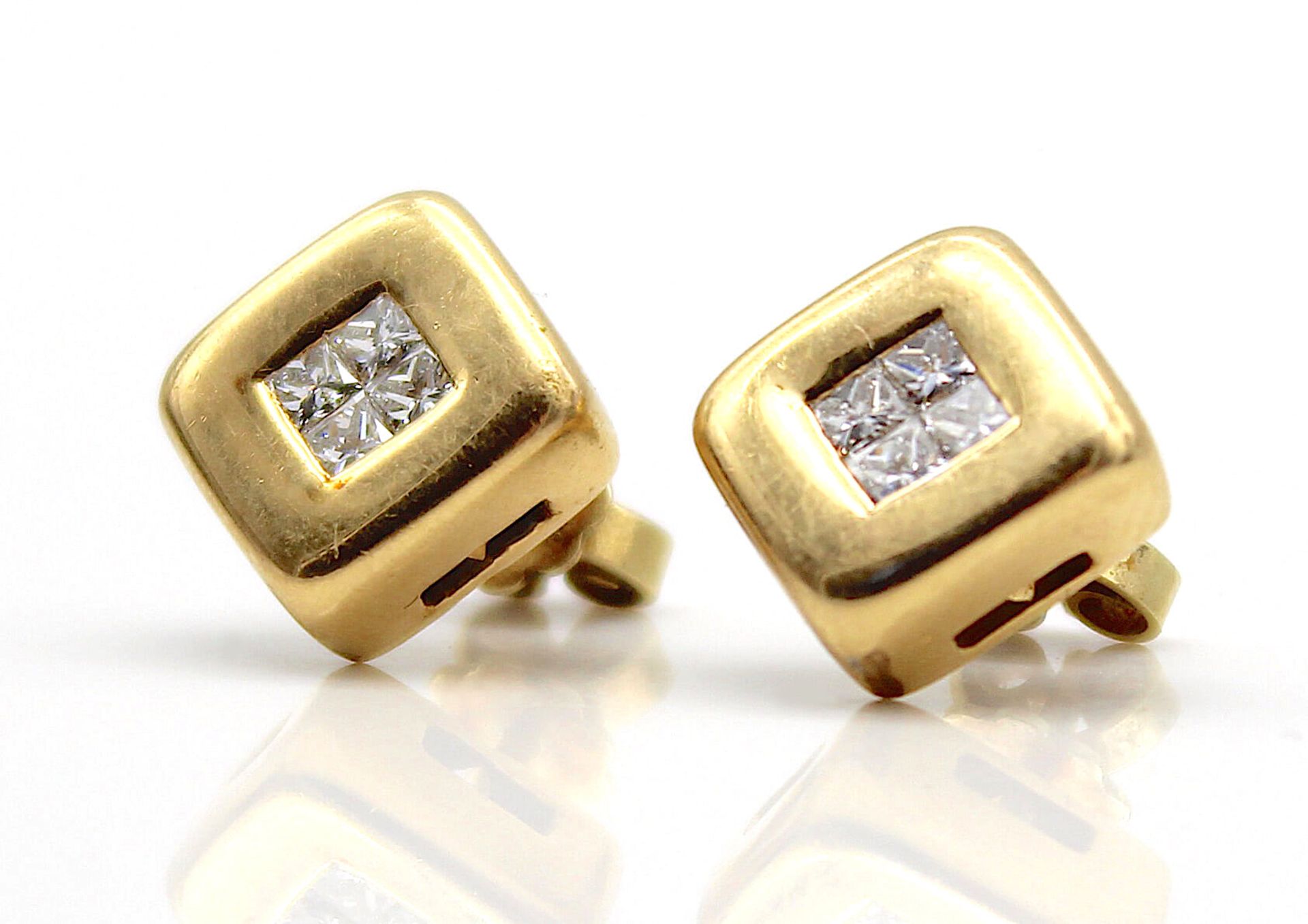 1 pair of earrings in 750 gold with a total of ca. 0.40 ct diamonds - Image 2 of 3