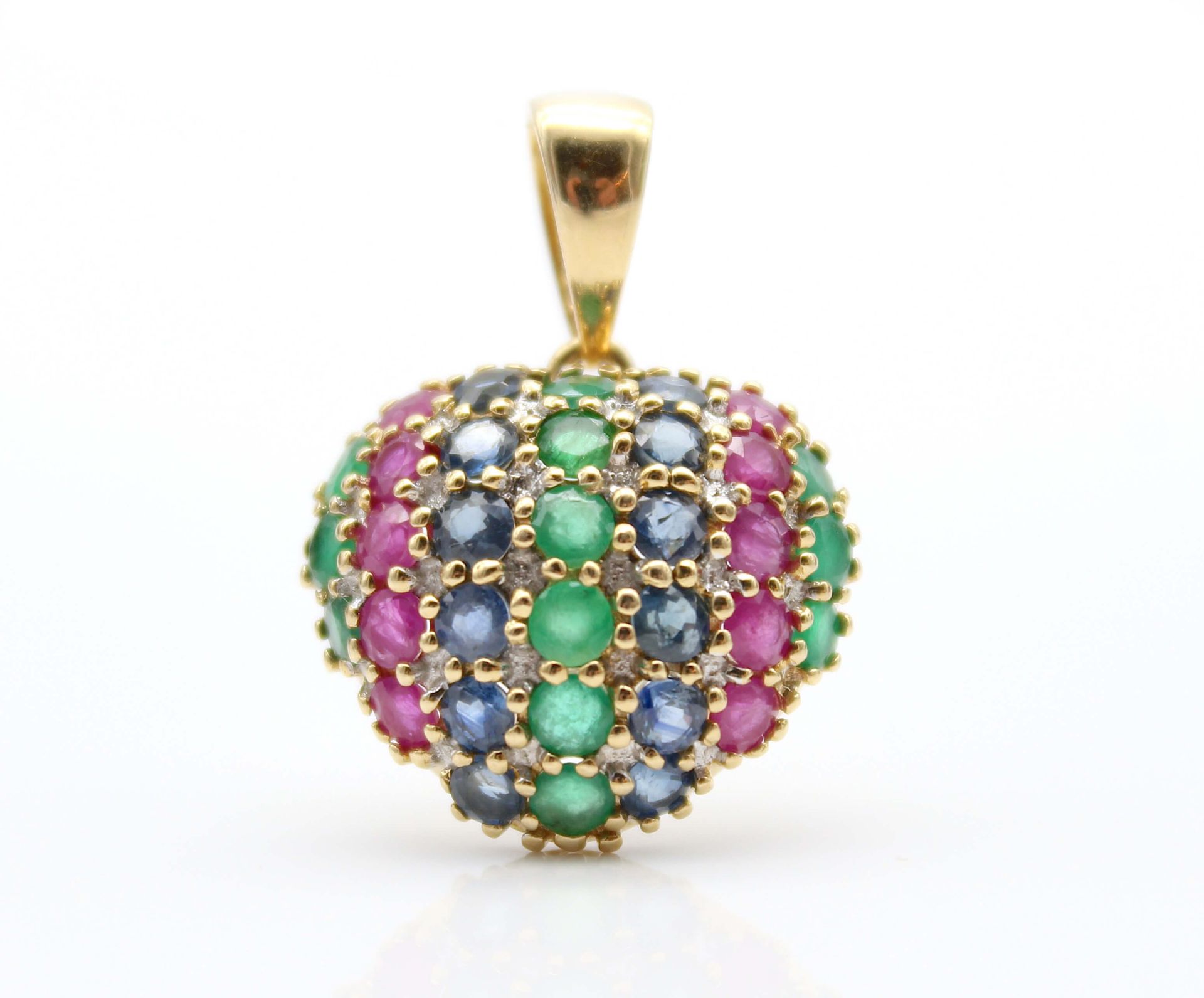Heart pendant with sapphires, emeralds and rubies - Image 2 of 3