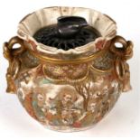 A Japanese Satsuma censer / vase in the form of a tied sack, decorated with figures with