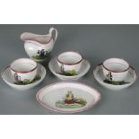 A part set of 19th century Sunderland lustreware tea wares to include three cups and saucers, teapot