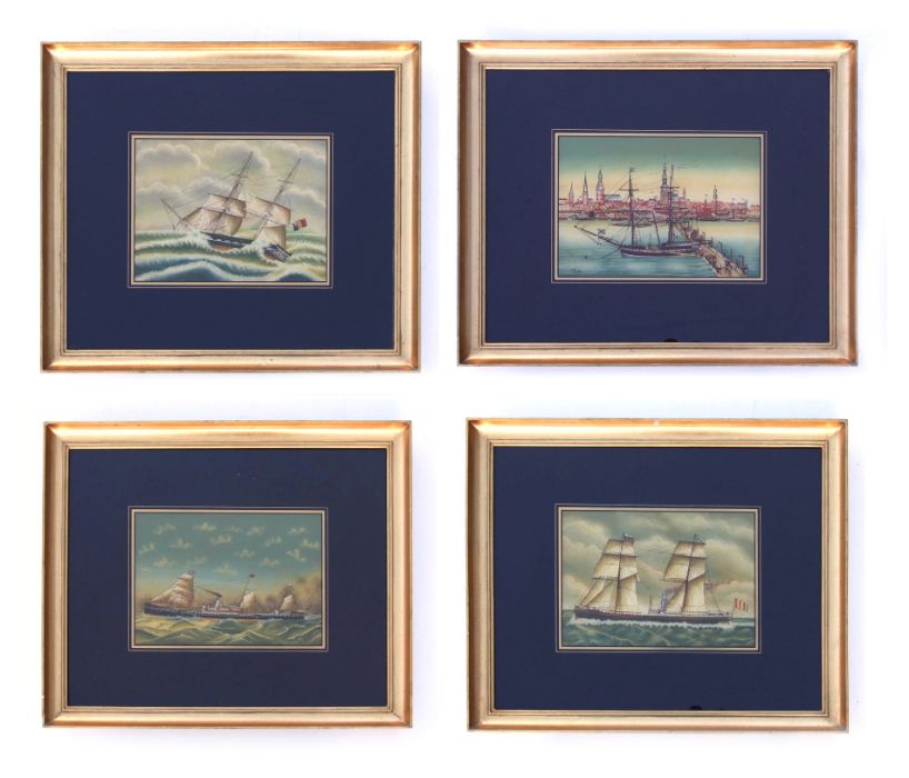 English school - a set of three nautical scenes of Tall Ships - gouache, indistinctly signed, each