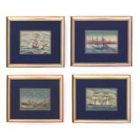 English school - a set of three nautical scenes of Tall Ships - gouache, indistinctly signed, each