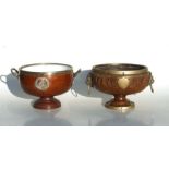 An oak pedestal bowl with silver plated mounts and South African Gold Coast Police shield, 24cms