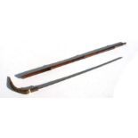A bamboo sword stick with 64.5cms (25.375ins) triangular steel blade and stag horn handle