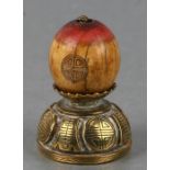A late 19th / early 20th century Chinese Mandarin ivory and brass hat finial, 4.5cms high.