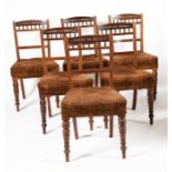 A set of six Aesthetic Movement walnut chairs, with turned legs and bobbin backs