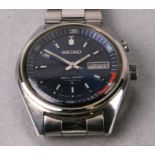 A 1970's Seiko Bell-Matic stainless steel gentleman's wristwatch, the blue dial with day date at 3