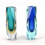 A pair of Murano Art glass faceted vases, 21cms high; together with a Dartington glass bowl, 22cms