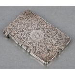 A Victorian silver visiting card case decorated with foliate scrolls and initialled 'EJ', Chester
