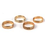 Four 9ct gold wedding bands, 13g.