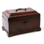 A late 18th century mahogany tea caddy, 22cms wide.Condition Report Lacking interior and missing