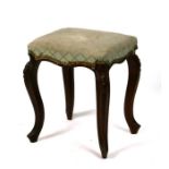 A 19th century rosewood stool on cabriole legs, 37cms wide.