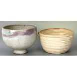 A large Studio pottery footed bowl, 27cms diameter; together with another Studio pottery bowl, 29cms