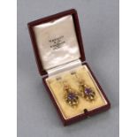 A pair of Victorian 9ct gold amethyst set drop earrings, 3cms high, total weight 9.3g, fitted in a