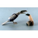 A lapis lazuli white metal mounted model of a toucan, 20cms long; together with a hardstone model of
