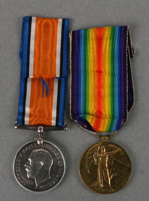 A WWI pair awarded to '12579 Pte R Good East Surry Regiment' comprising War and Victory medals (2).