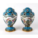 A pair of Sevres style pot pourri vases and covers decorated with sprays of flower within