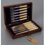 A matched set of silver and ivory handled knives and forks, cased.Condition ReportFive knives with