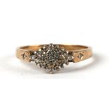 A 9ct gold diamond cluster ring, approx UK size 'O', 2.5g.