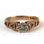 A 9ct gold diamond solitaire ring. Approx. UK size M. 2.6g