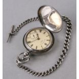 A late Victorian silver Hunter pocket watch, the white dial with Roman numerals, subsidiary