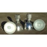 A set of four Thorlux metal industrial style pendant ceiling lights with glass shades, Cat. No.