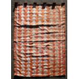 A silk wall hanging decorated with a geometric design, 121.5 by 185cms; together with a similar