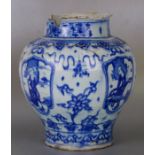 A large 18th century Delft blue & white vase of baluster form decorated in the Chinese taste,