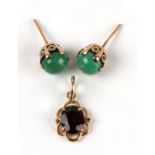 A pair of 9ct gold stud earrings; together with a 9ct gold garnet pendant.